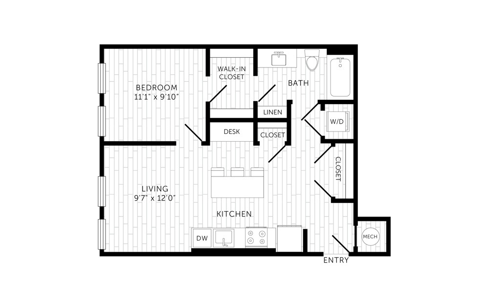 A11a 1 Bed 1 Bath Floorplan